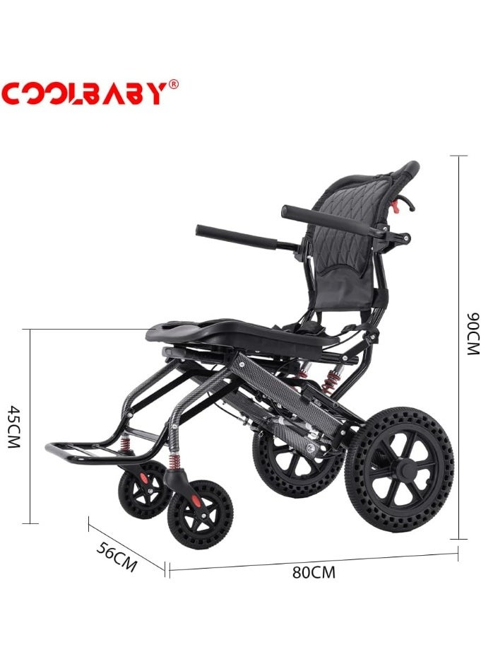 Cool Baby Wheelchairs for Adults,Transport Wheelchair Lightweight Foldable, Transport Chair,Ergonomic Travel Wheelchair with Telescopic Handle,Honeycomb Shock Absorbing tire, Support 220lbs - Image 4